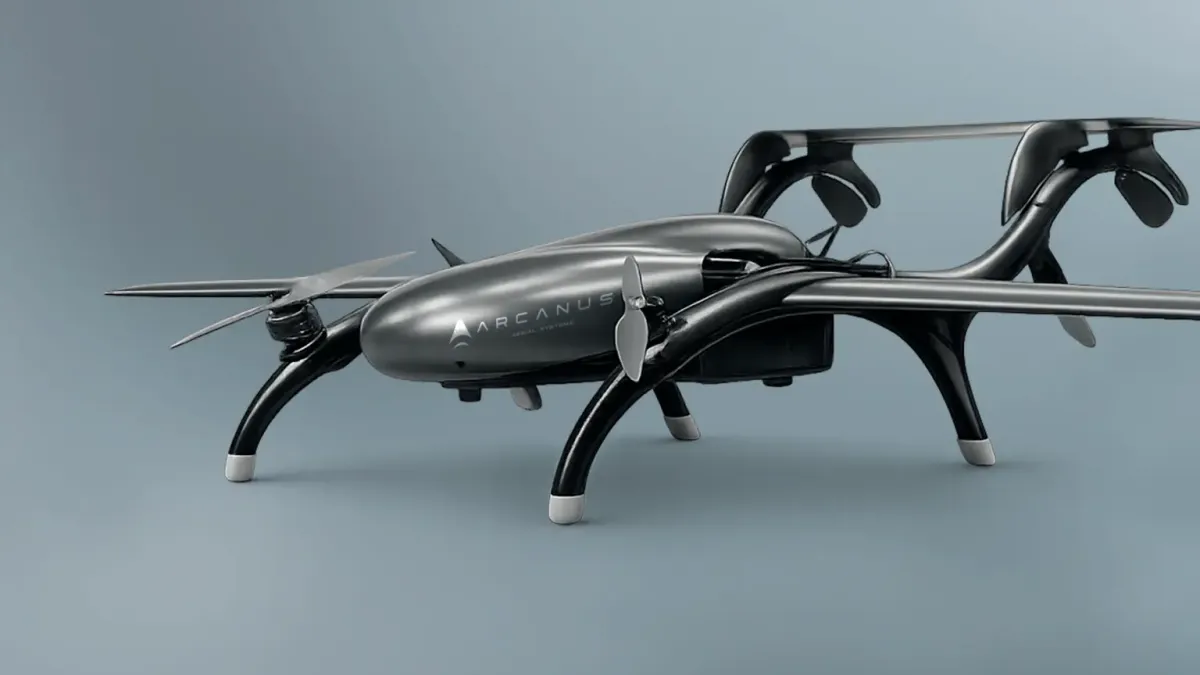 Canadian-made military UAV on a tarmac during flight testing in overcast conditions