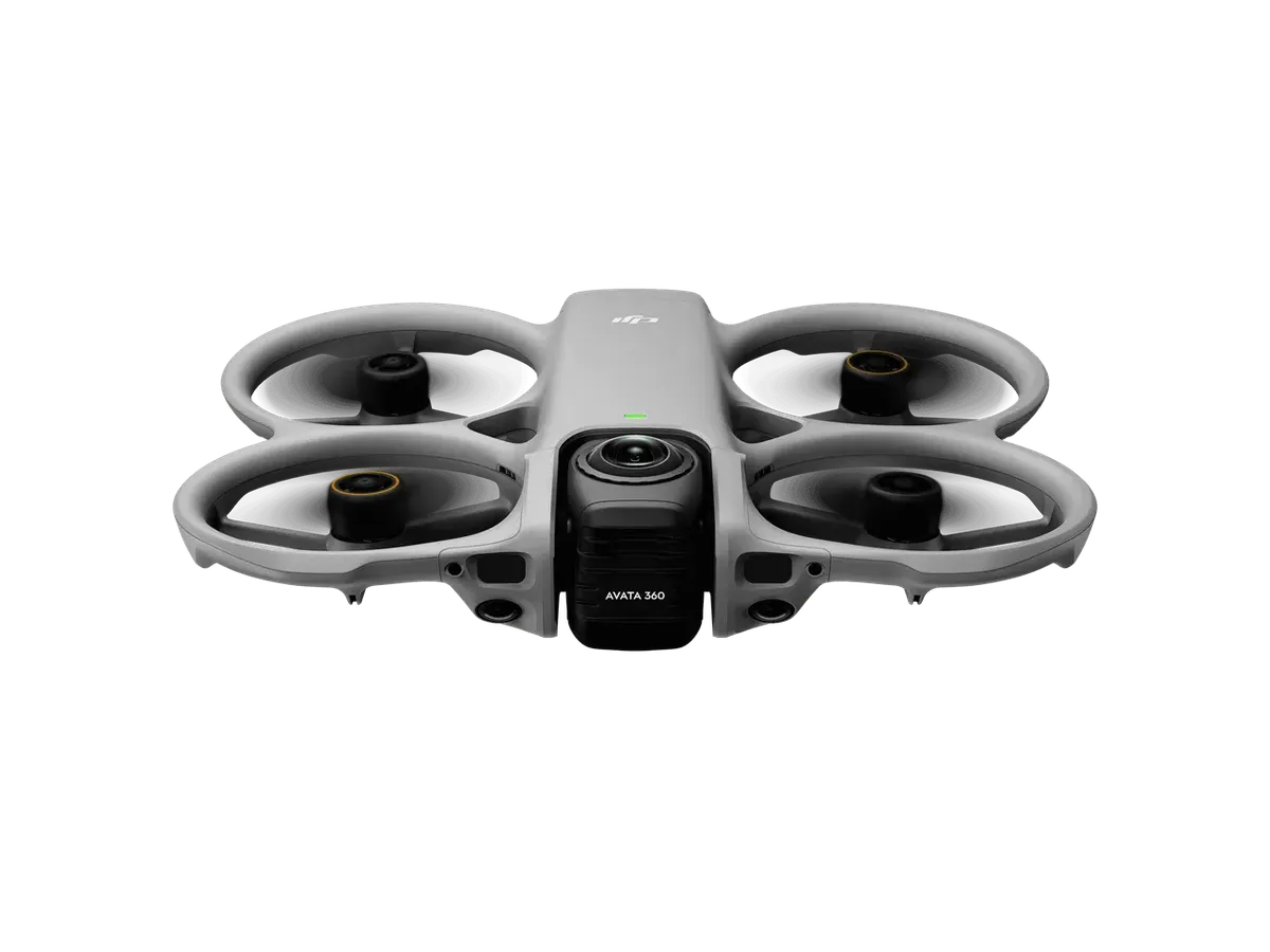 DJI Avata 360 ducted FPV drone with its twin 360-degree camera lenses
