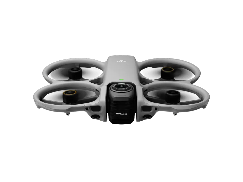 DJI Avata 360 ducted FPV drone with its twin 360-degree camera lenses