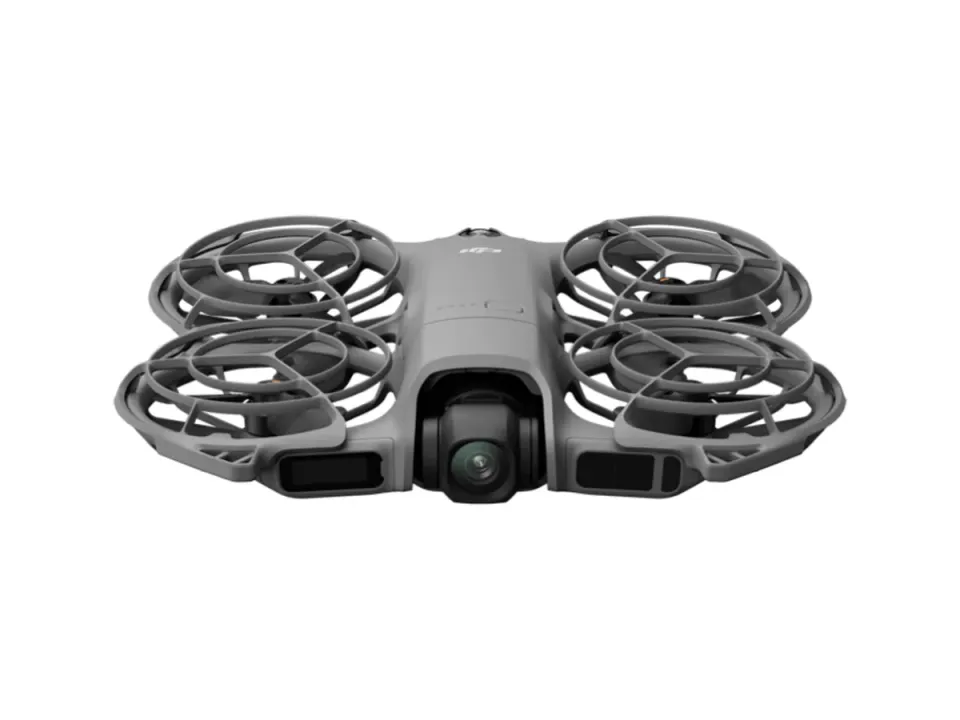 DJI Neo 2 palm-sized drone with full propeller guards, seen from the front