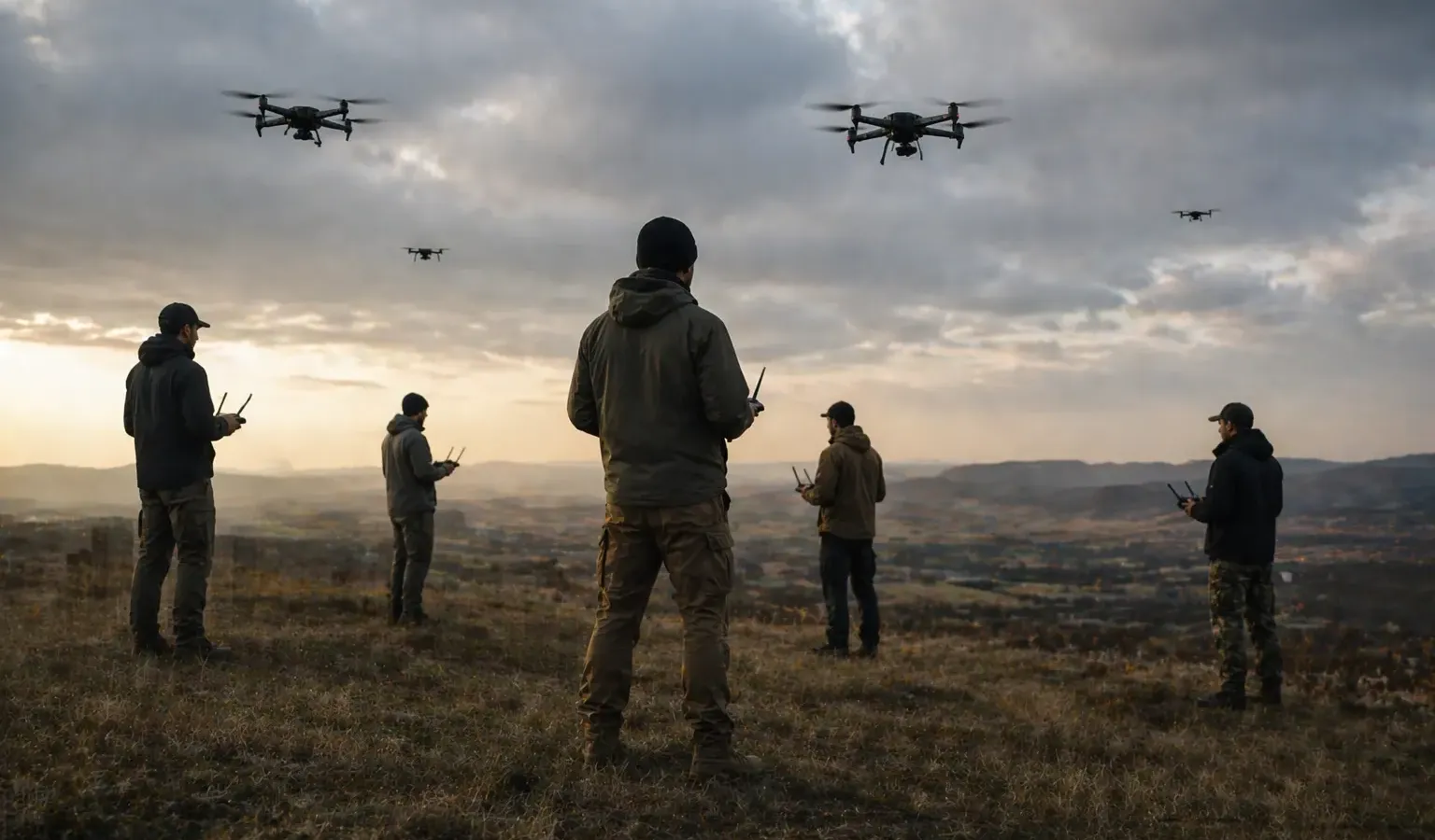 Drone operator flying near a federal law enforcement vehicle during a public demonstration