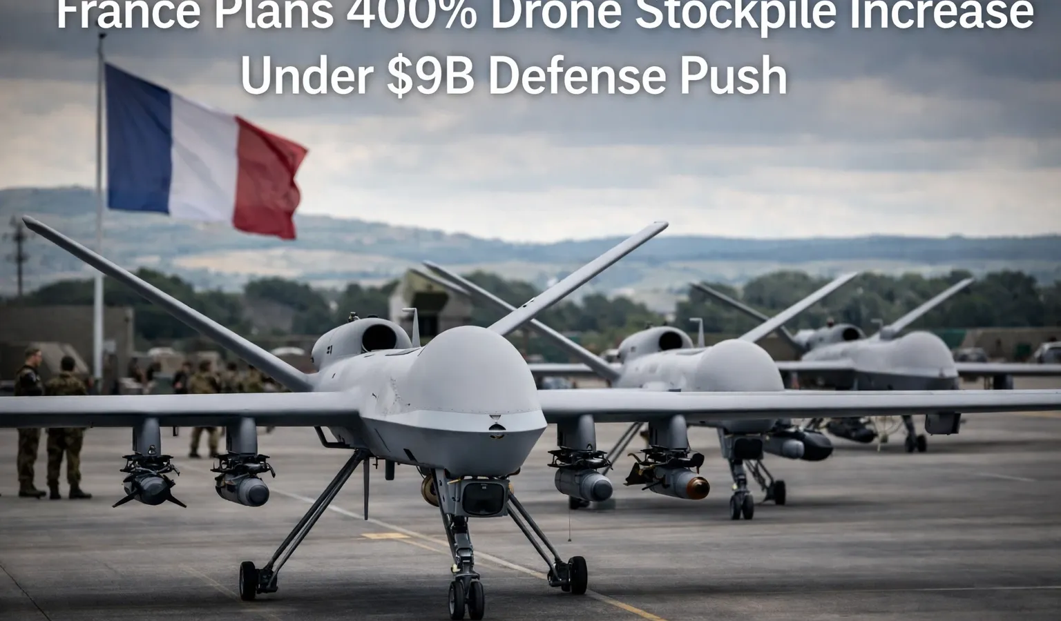 French military drone on an airfield with ground crew, European defense procurement