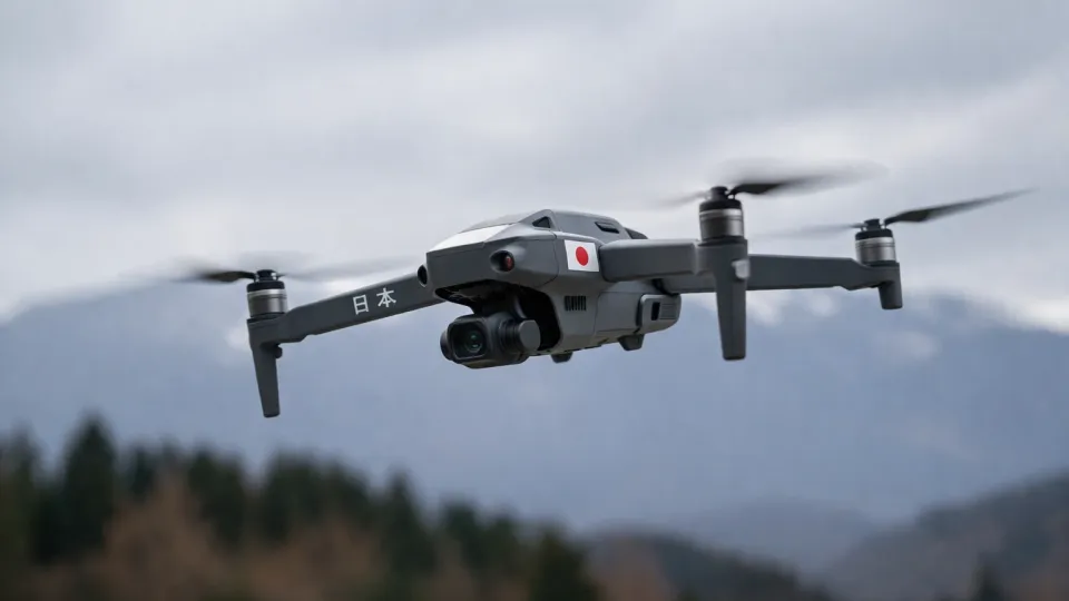 SkyDrive eVTOL aircraft in flight over Japanese cityscape representing Japan advanced air mobility roadmap