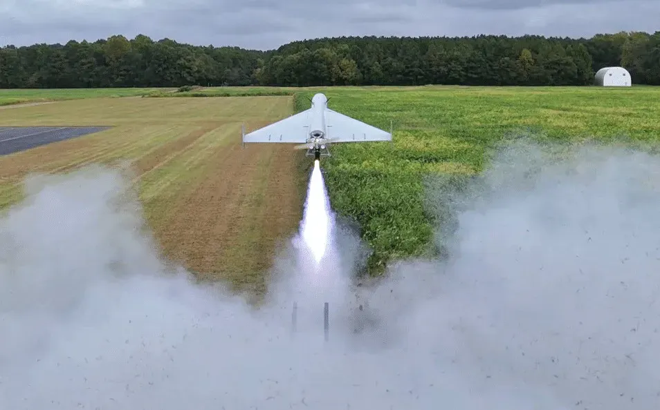 SpektreWorks FLM-136 LUCAS loitering munition on ground launcher before strike mission