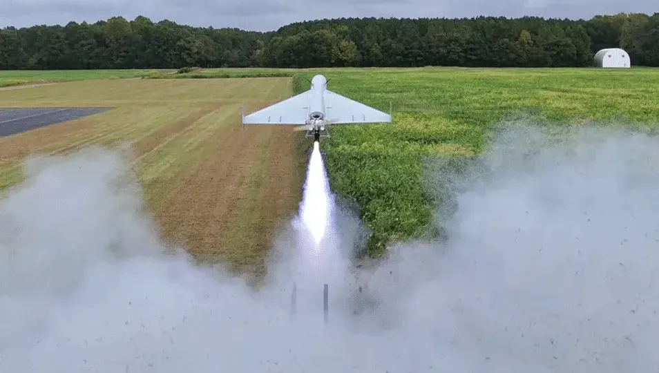 SpektreWorks FLM-136 LUCAS loitering munition on ground launcher before strike mission