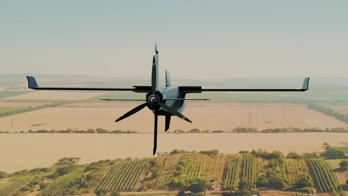 Rheinmetall electric loitering munition on a launch rail at a European defence facility