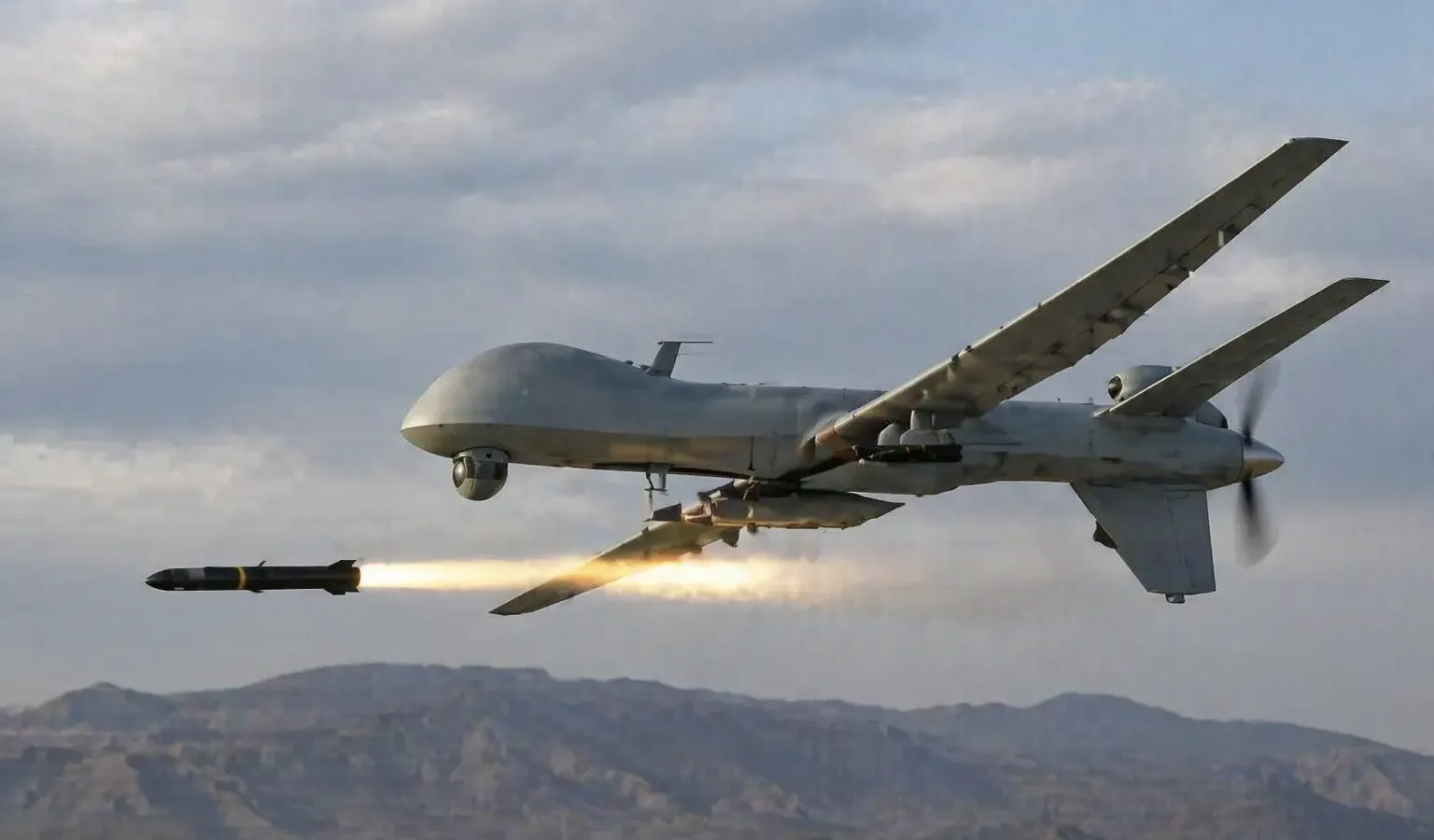 Ukrainian interceptor drone silhouetted against a night sky during a counter-drone operation