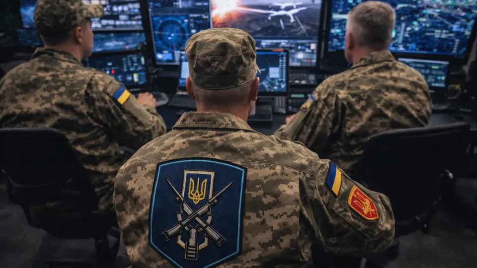 Ukrainian military drone operator at a field position with FPV interceptor drones ready for launch