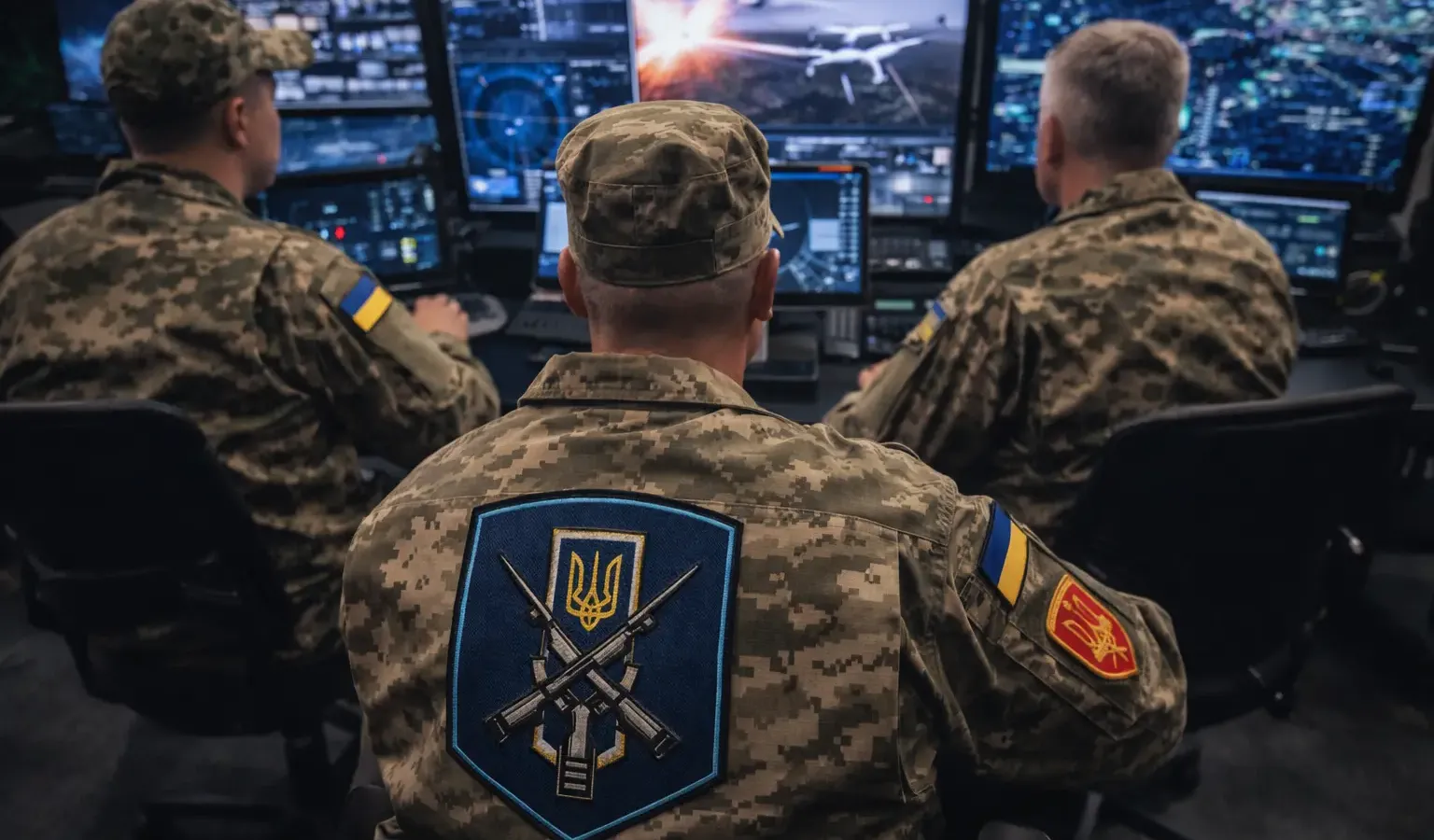 Ukrainian military drone operator at a field position with FPV interceptor drones ready for launch