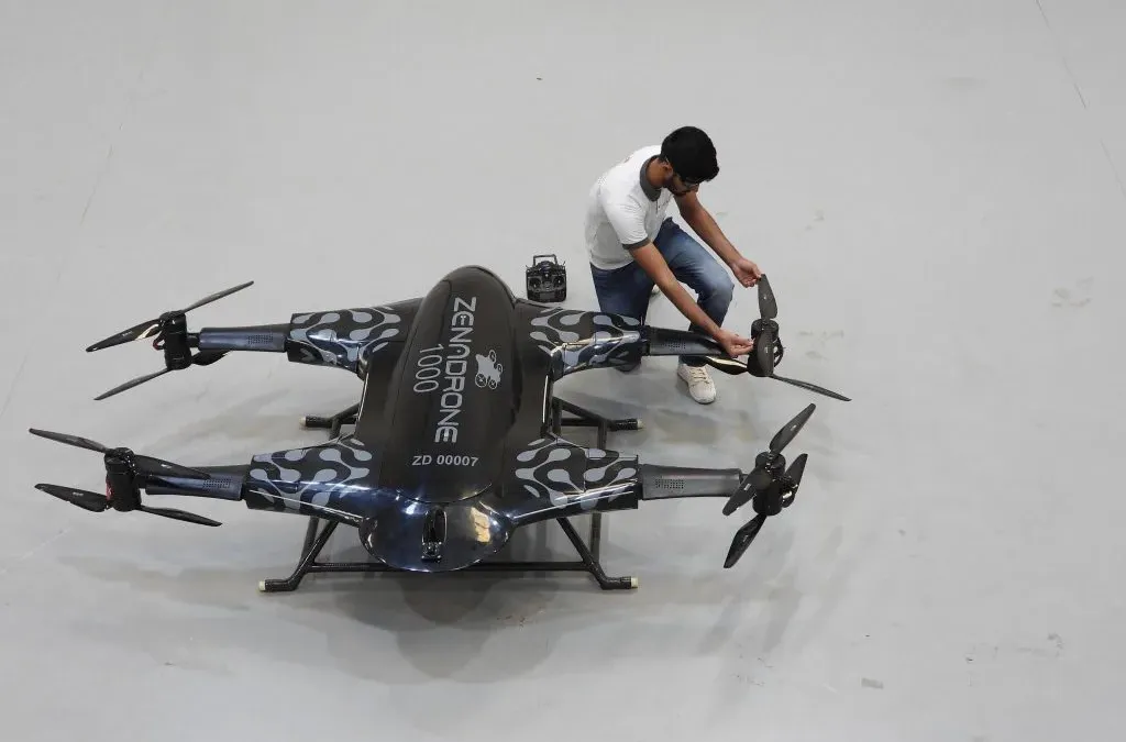ZenaTech IQ Quad drone deployed over a land survey site in North America