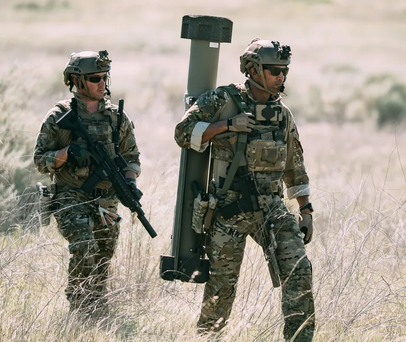 AeroVironment Switchblade 400 loitering munition ready for launch from canister in field conditions