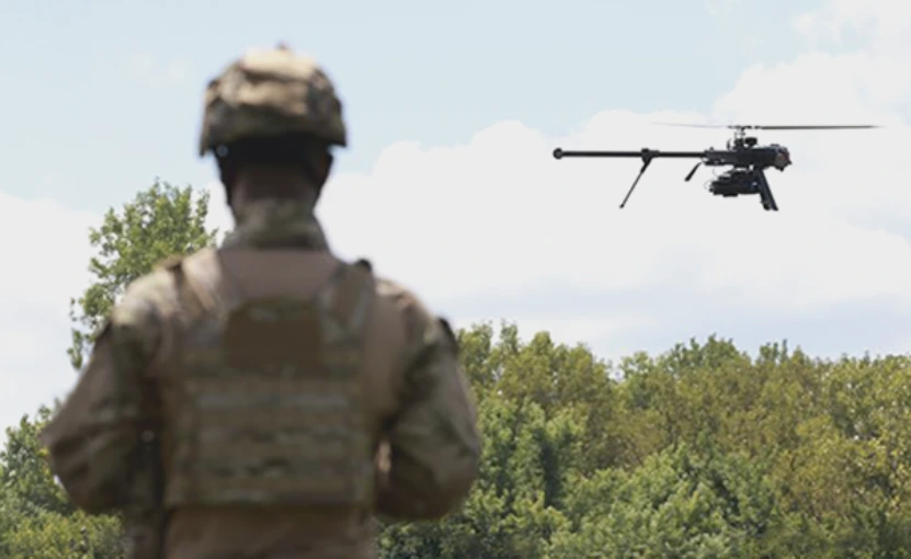 AeroVironment VAPOR CLE compact electric VTOL drone in flight during US Army reconnaissance exercise
