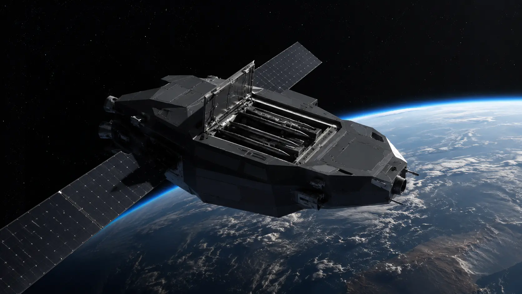Anduril Industries concept render of a space-based interceptor in low Earth orbit