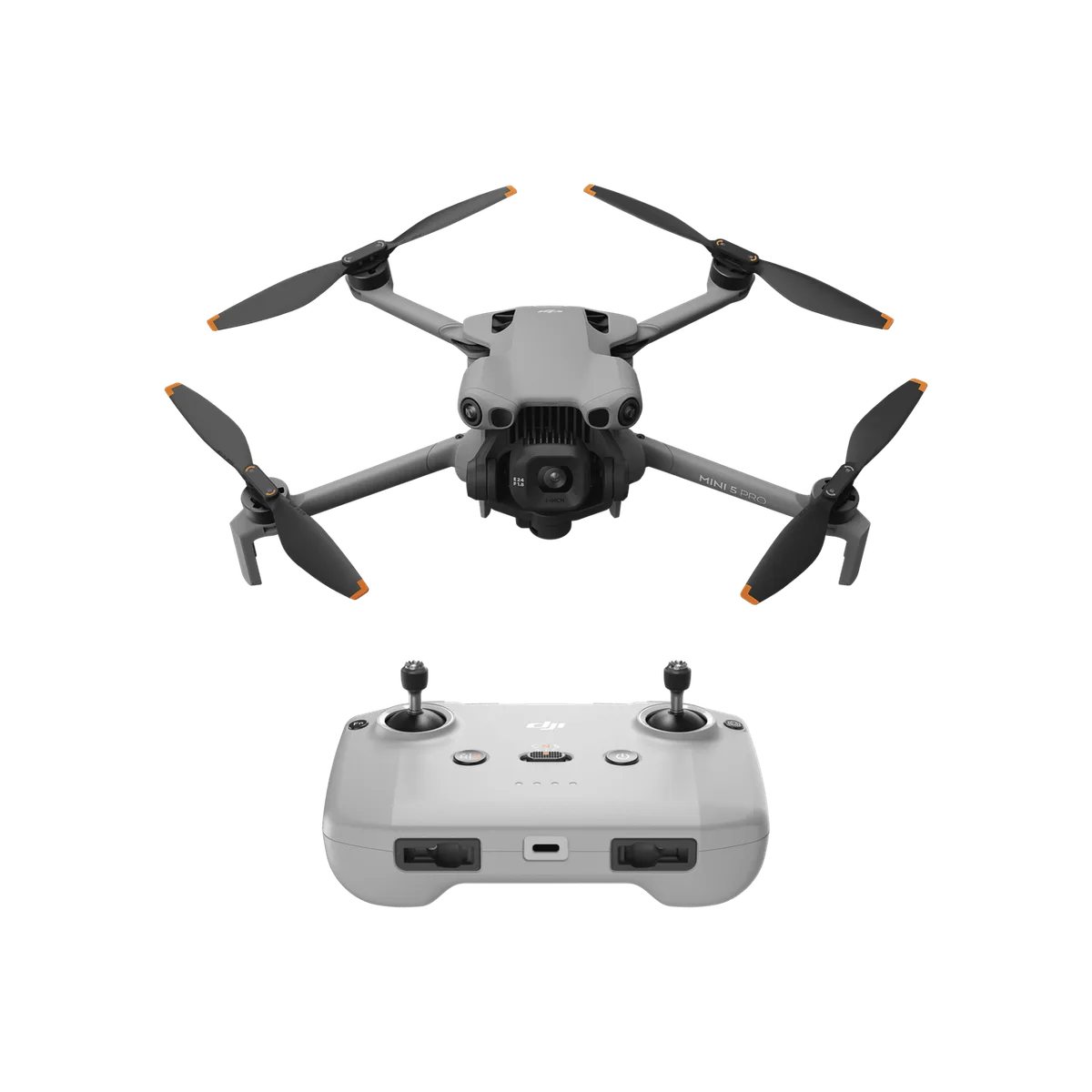 DJI Mini 5 Pro folding consumer drone with its remote controller