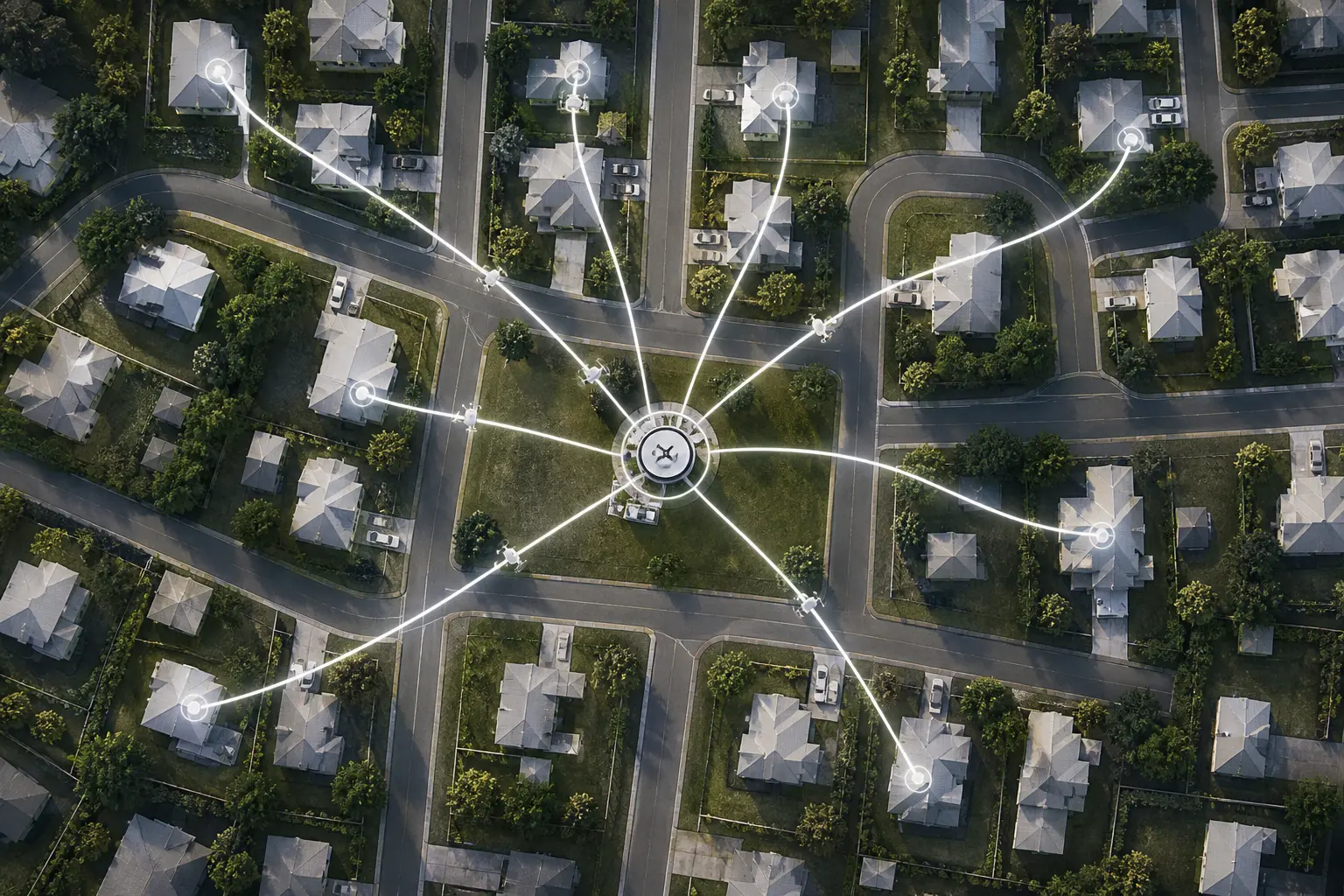 Drone delivery illustration from above