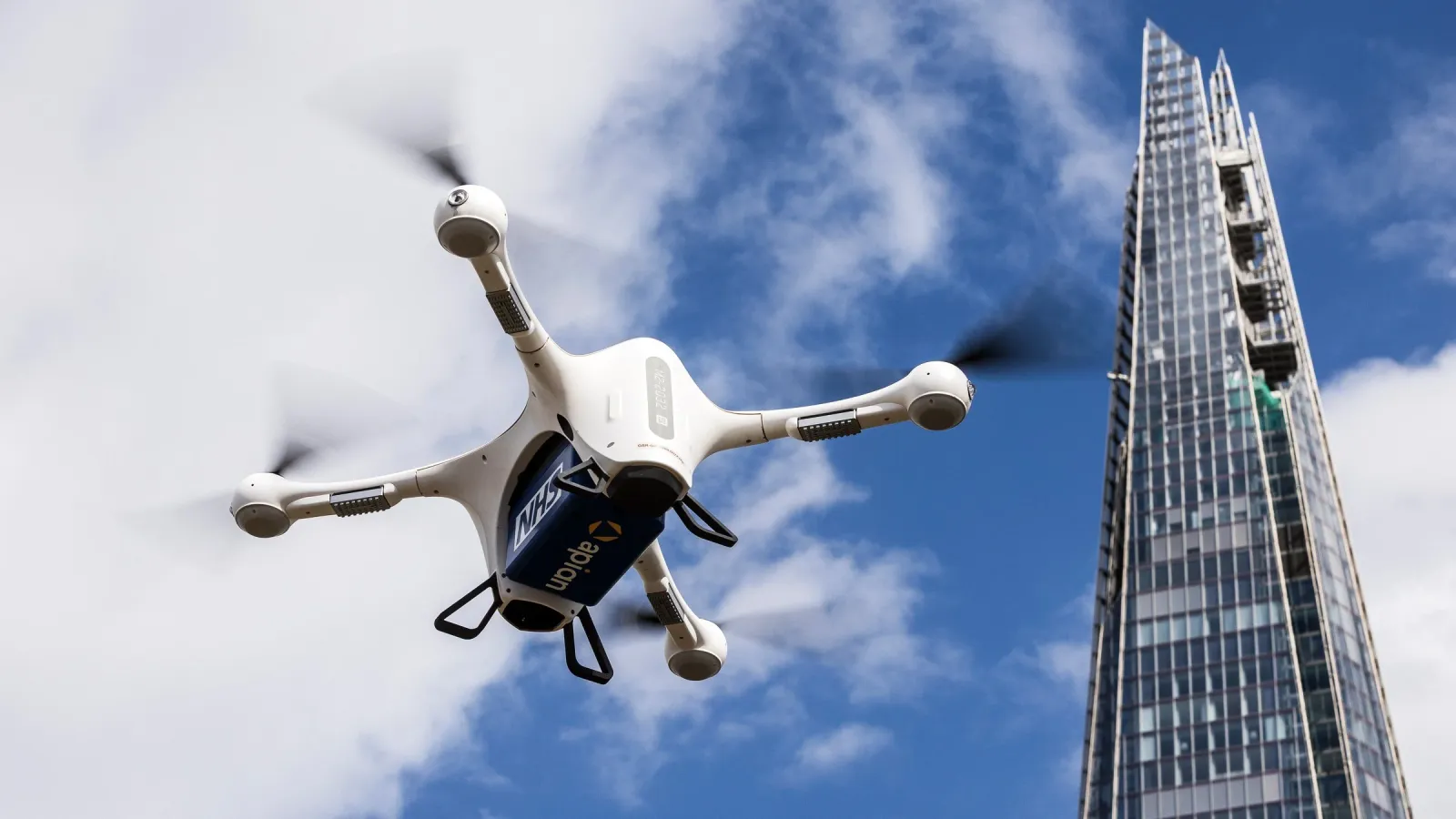 Matternet M2 drone in flight carrying a medical payload