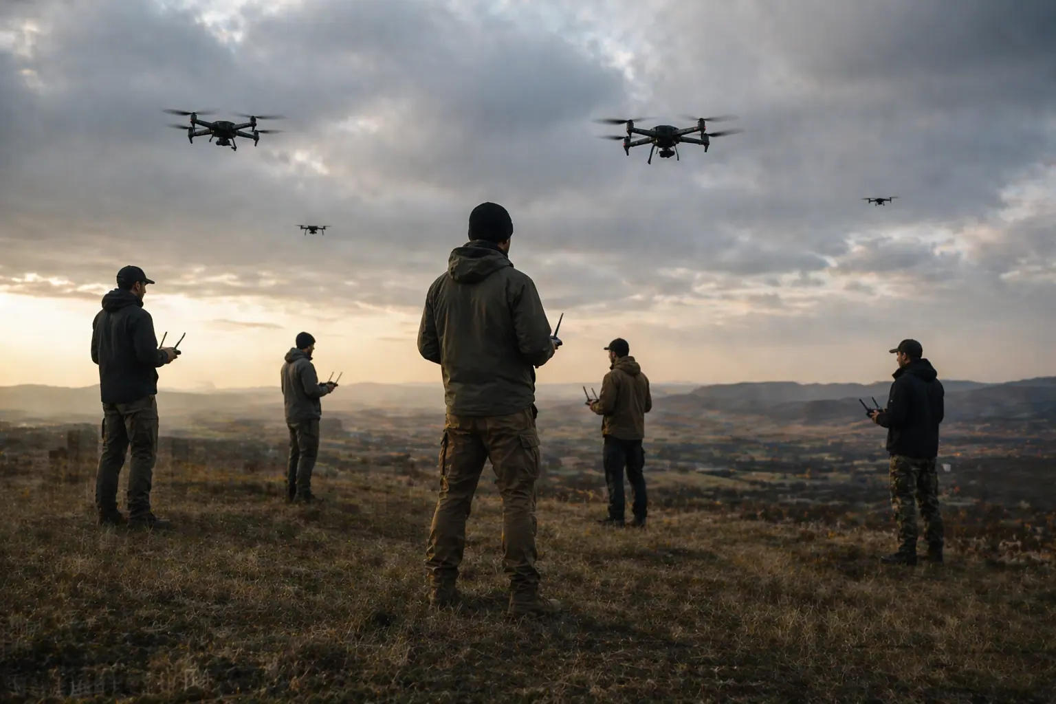 Drone operator flying near a federal law enforcement vehicle during a public demonstration