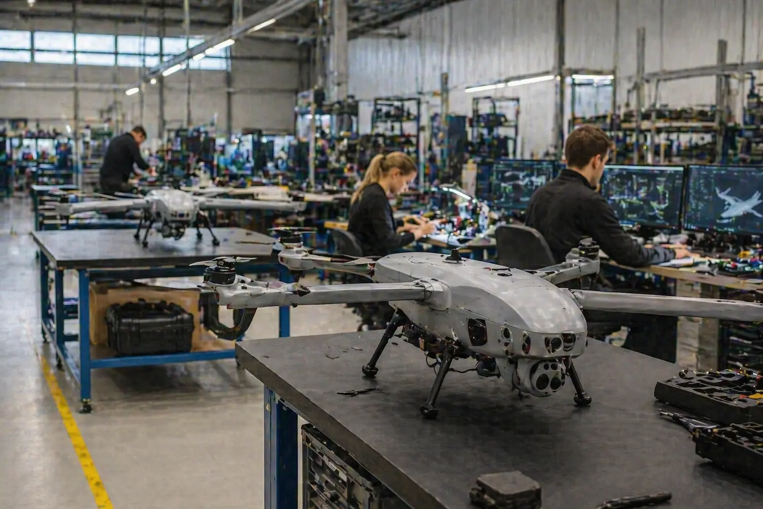 Rheinmetall combat drone on a military airfield with NATO infrastructure in the background