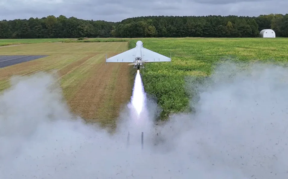 SpektreWorks FLM-136 LUCAS loitering munition on ground launcher before strike mission