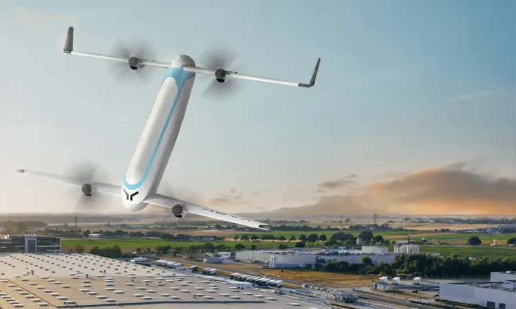 Moya Aero tilt-body eVTOL aircraft on a logistics landing pad