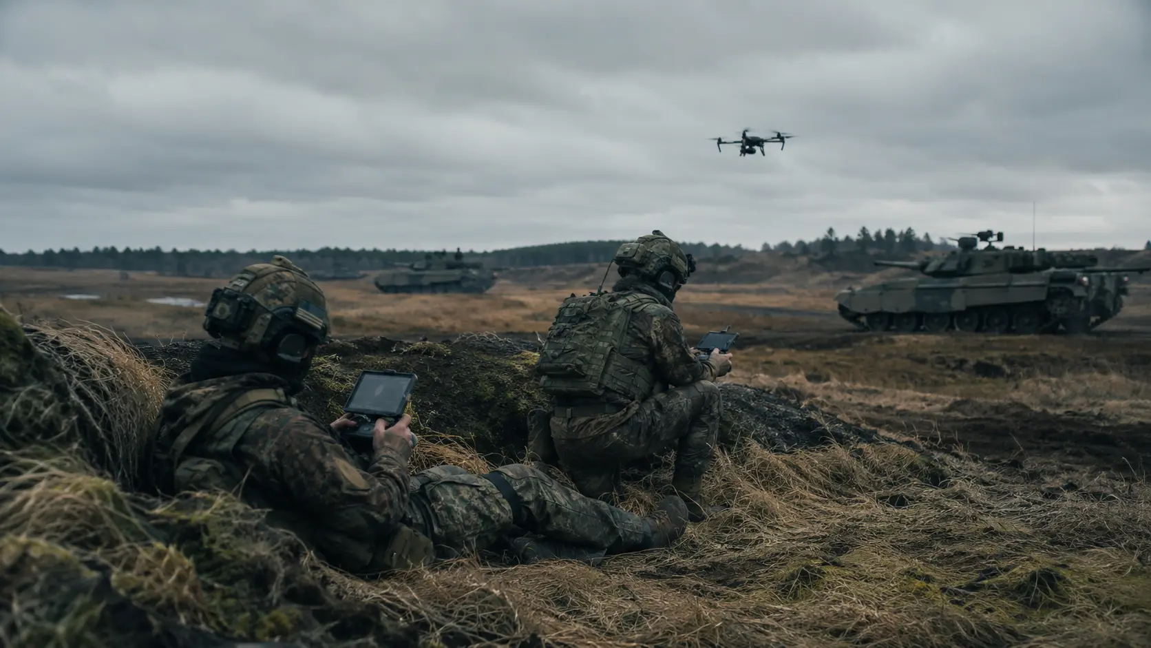 Ukrainian FPV drone operator using commercial tablet and control unit during Aurora 2026 exercise in Sweden