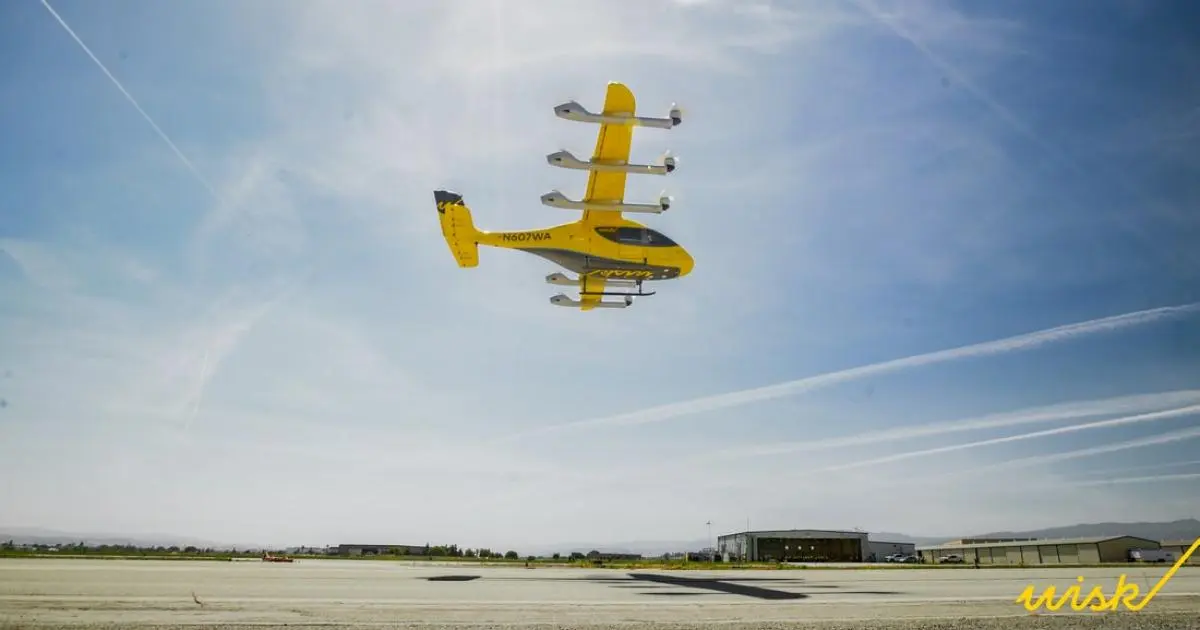 Wisk Aero Gen 6 eVTOL prototype N707WA hovering during first flight test in Hollister California
